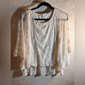 Cream Ivory Sheer Blouse DEMOCRACY M 
Peplum lined body